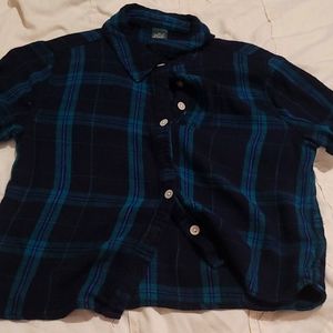 Plaid, dskr blue and dark green blouse
